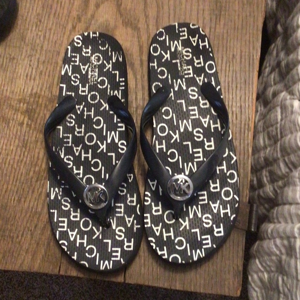 Michael Kors Black and White Logo Flip Flops